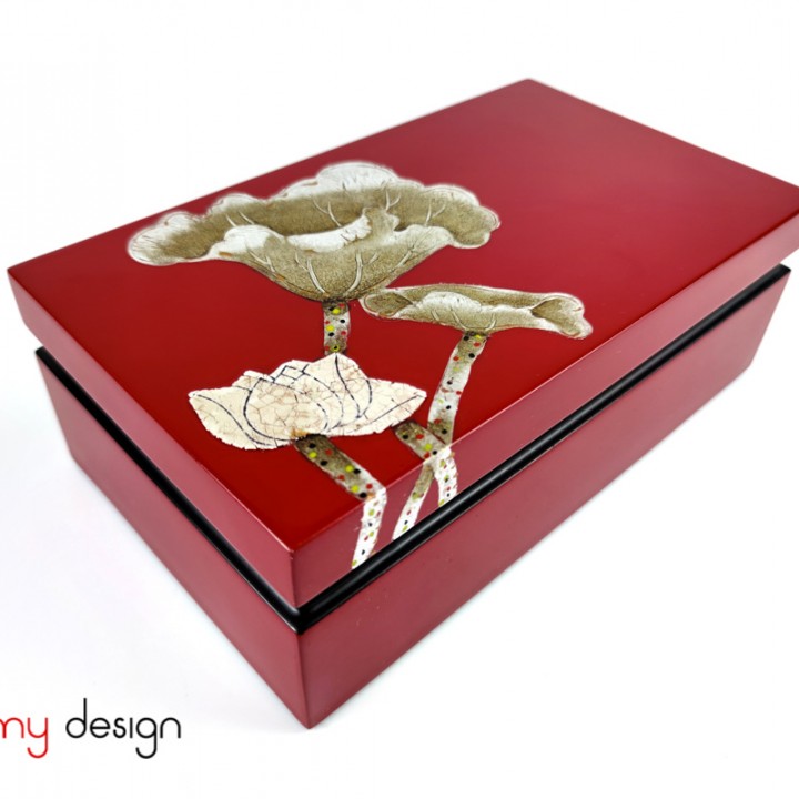 Red rectangle lacquer box hand-painted with lotus 14*24*H8cm